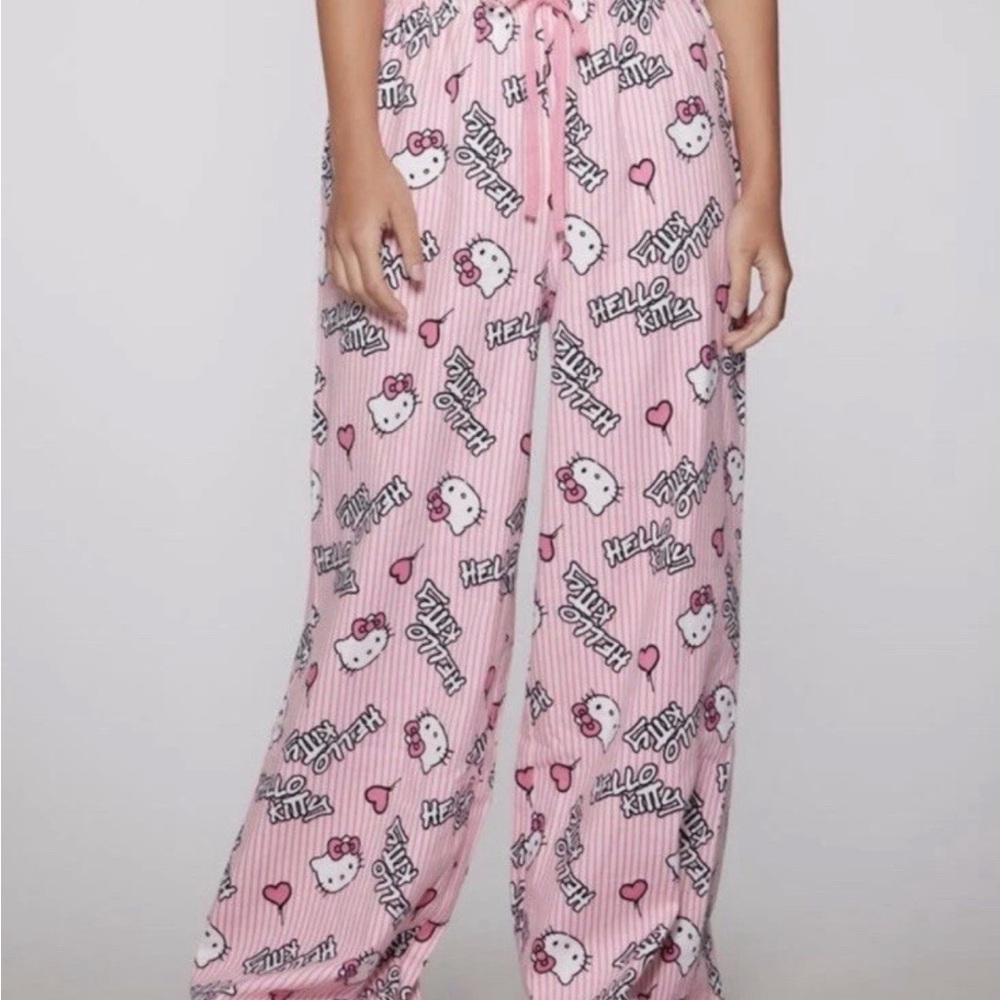 Hello Kitty X Forever 21 Pink and White Striped Pajama Pants SMALL NEW!!